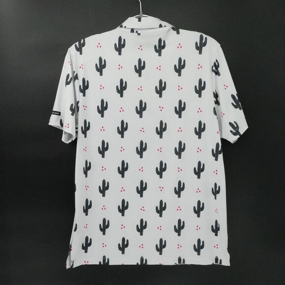 Bad Birdie Shirt Mens Large White Cactus Print Polo Golf Performance Stretch - Picture 2 of 15